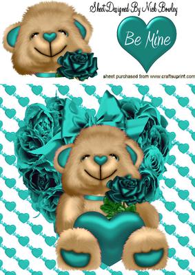 Little Brown Bear on Turq Rose Heart 8x8