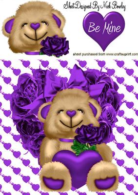 Little Brown Bear on Purple Rose Heart 8x8