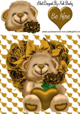 Little Brown Bear on Gold Rose Heart 8x8