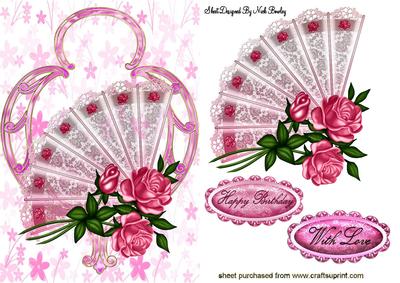 Pink Roses on a Lace Fan
