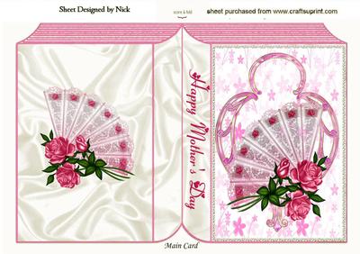 Pink Roses on Lace Fan for Mothers Day Folded Book
