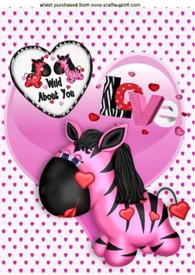 Wild About You! Cute Little Pink Zebra on Heart A4
