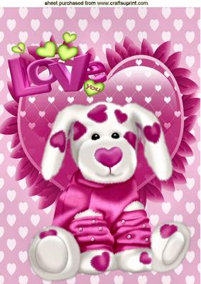 Little Puppy on Pink Heart with Love A4