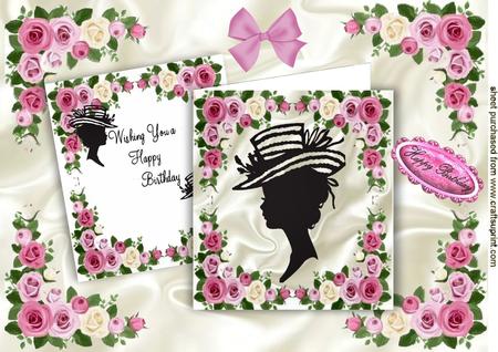 Silhouette Vintage Lady in Rose Frame 8x8 Mini Kit