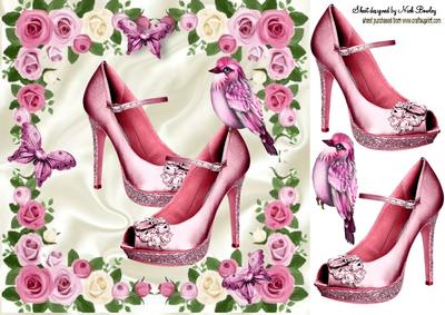 Sparkle Pink Shoes with Little Bird 8x8