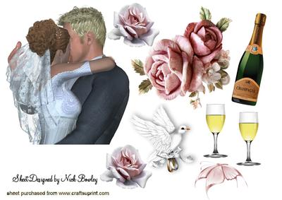 Wedding Couple Kissing with Roses and Champers A4