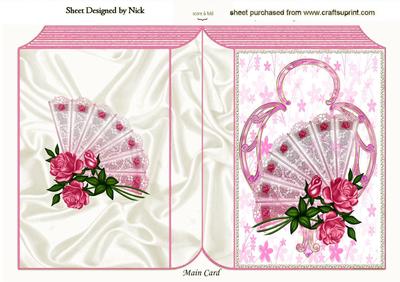 Pretty Lace Fan with Pink Roses Folded Book