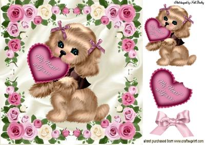 My Heart is Yours, Cute Puppy in Rose Frame 8x8