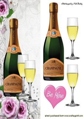 Be Mine Heart with Pink Roses and Champagne Tall Dl