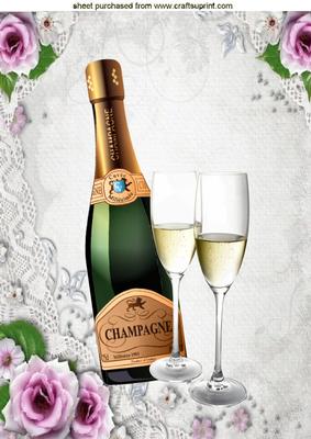 Champagne and Glasses in Rose Frame A4