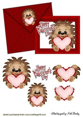 Cute Liitle Hedgehog with Heart on Envelope & Card