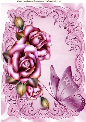 Pink Roses with Butterfly A4