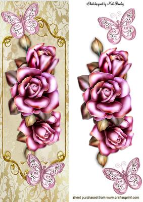 Pink Roses with Pink Butterflies Tall Dl