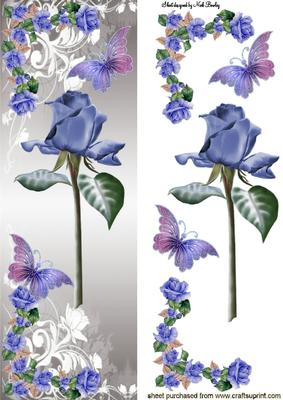 Single Blue Rose with Butterflies Tall Dl