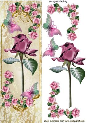 Single Pink Rose with Butterflies Tall Dl