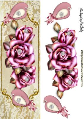 Pink Roses with Love Birds Tall Dl