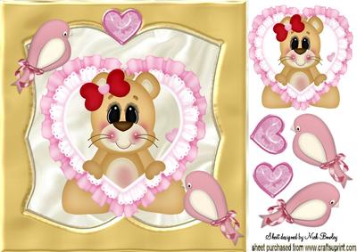 Little Lioness in Frill Heart with Love Birds 8x8