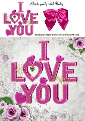 I Love You! Words with Cherubs in Rose Frame 8x8