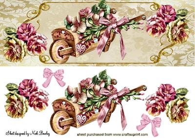 Wooden Rose Wheelbarrow with Bows Dl