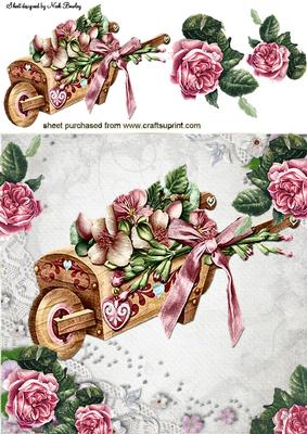 Pretty Pink Roses in a Wheelbarrow 8x8