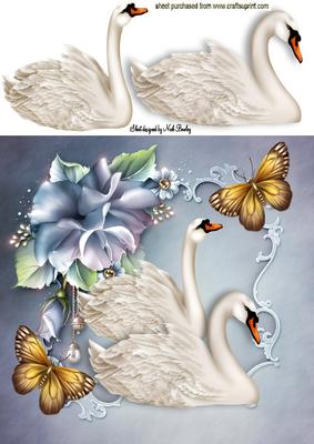 Pretty Swans with Blue Roses 8x8