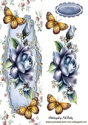 Floral & Blue Roses with Gold Butterflies Tall Dl