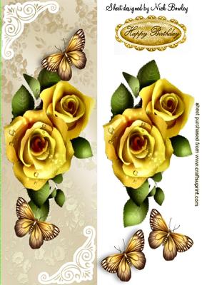Painted Yellow Roses with Gold Butterflies Tall Dl