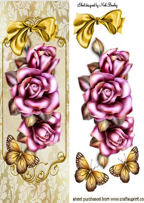 Pretty Pink Roses with Gold Bow & Butterflies Tall Dl