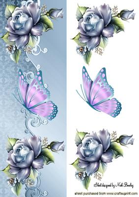 Blue Roses with Pink Butterfly Tall Dl