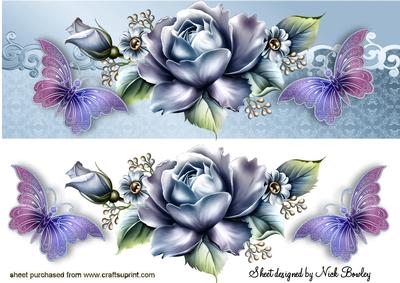 Pretty Blue Roses with Pink/purple Butterflies Dl
