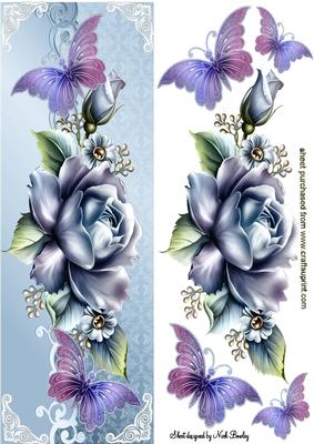 Pretty Blue Roses with Pink/purple Butterflies Tall Dl