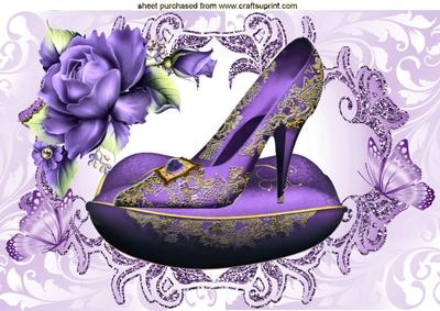 Purple Princess Shoe Encrusted with Gold and Roses A4