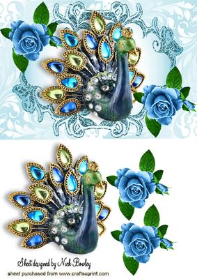 Beautiful Jewel Peacock with Painted Roses