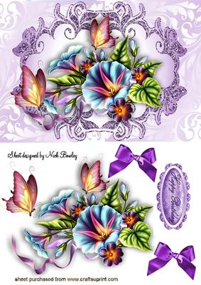 Pretty Morning Glory Flowers with Butterflies