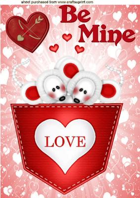 Little Mice in Pocket of Love! with Hearts A4