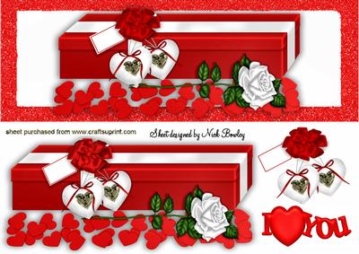 Box of Roses with Hearts and Ribbons Dl