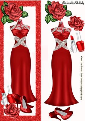 Red Dress with Red Roses and Shoes Tall Dl