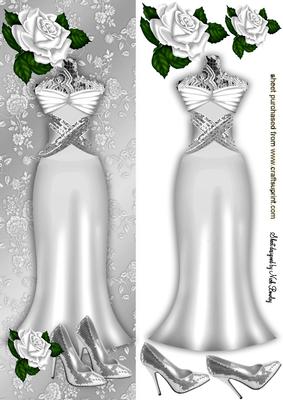 Silver Dress with White Roses Tall Dl