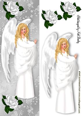 Pretty Angel in White with White Roses Tall Dl