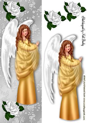 Pretty Angel in Gold with White Roses Tall Dl