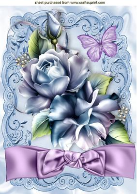 Blue Roses with Lilac Bow and Butterflies A4