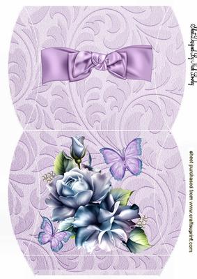 Blue Roses with Lilac Bow and Butterflies Pillow Box