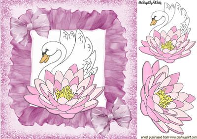 Pink Lillies with White Swan 8x8