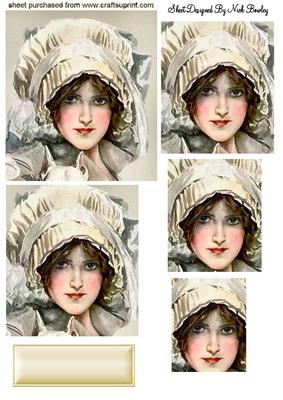 Vintage Lady in White Hat with Bow Pyramids