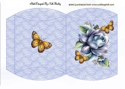 Blue Roses with Gold Butterflies on Lace Pillow Box