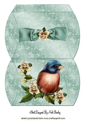 Little Bird on a Branch of Cream Roses Pillow Box