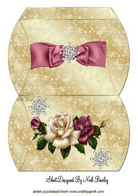 Red and Cream Roses with Diamonds Pillow Box
