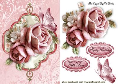 Pink Roses and Pink Butterflies