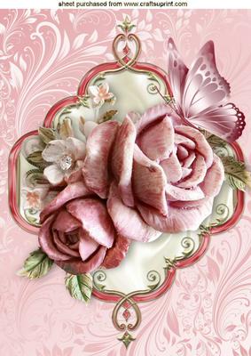 Pink Roses and Pink Butterflies A4