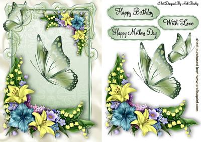 Spring Flowers and Green Butterflies